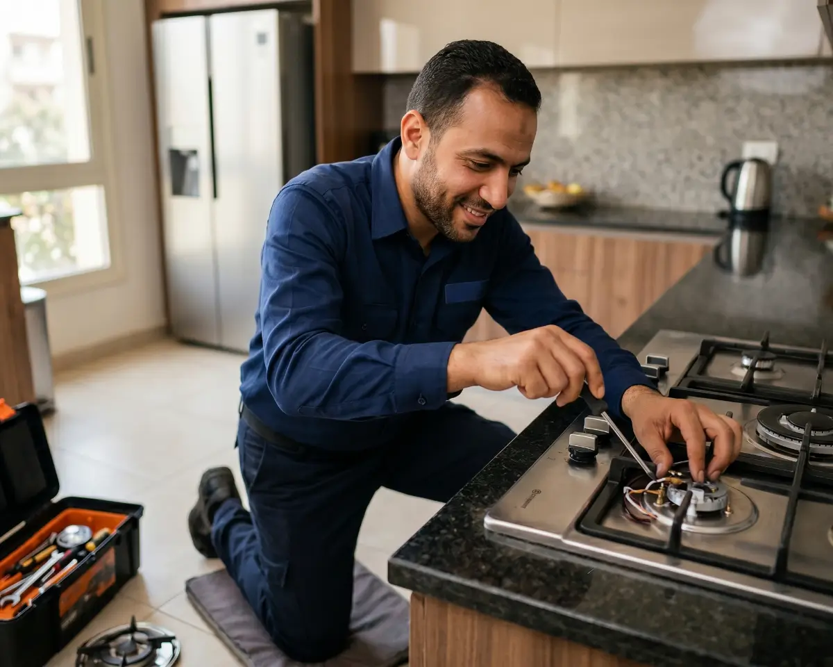 فني FixStove يصلح بوتاجاز في مطبخ منزل العميل في نفس اليوم